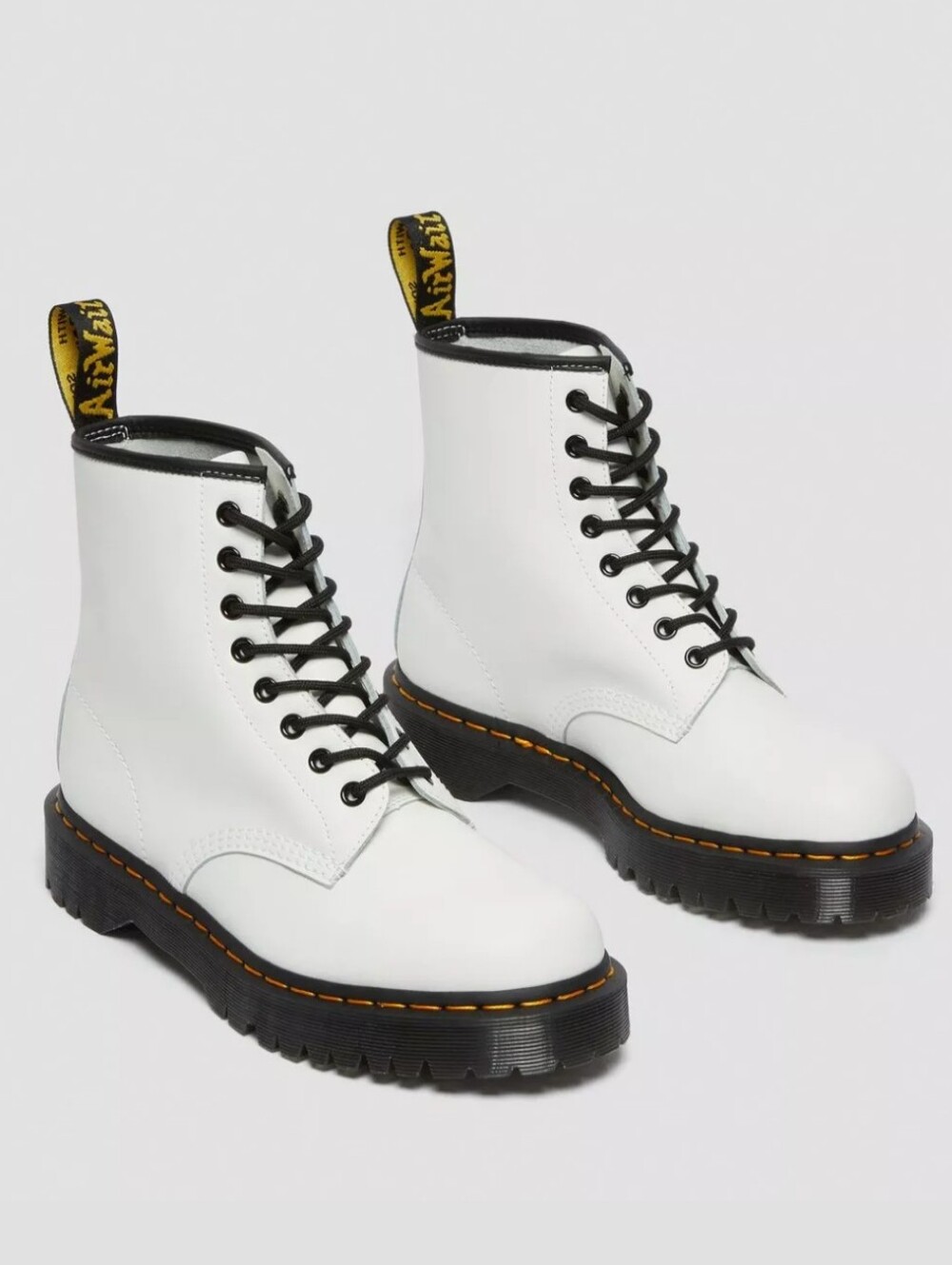 Dr. Martens Zavala White Leather Lace Up Combat Boot